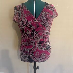 INC International Concepts Pink Wrap Cap Sleeve Blouse